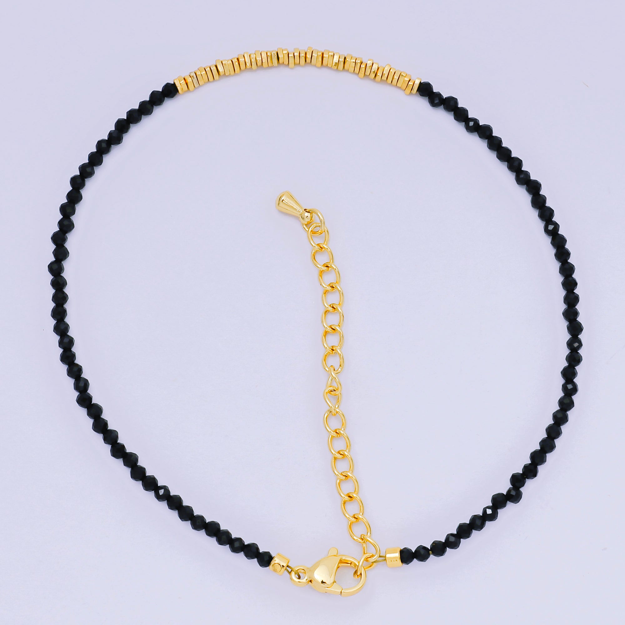 24K Gold Filled Colorful Gemstone Bead Bracelet in Black, Orange, & White | WA-3741 - WA-3763