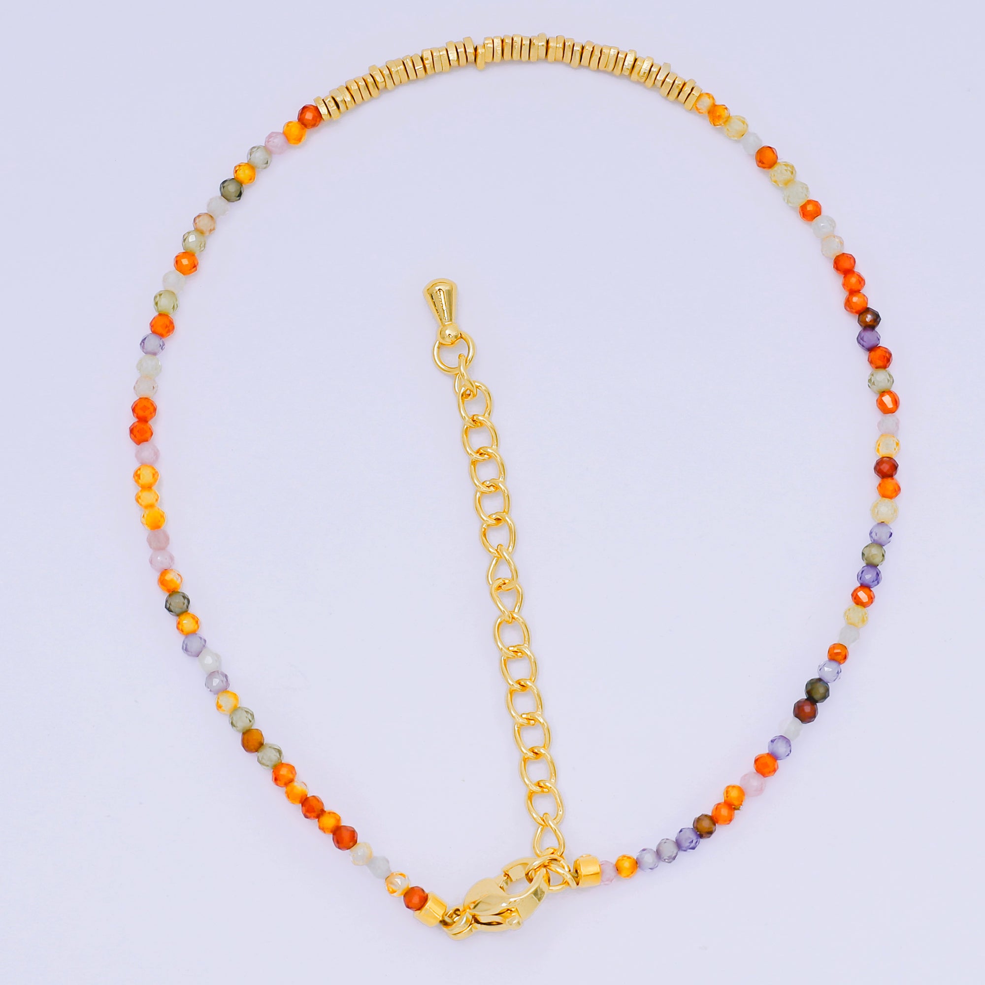 24K Gold Filled Colorful Gemstone Bead Bracelet in Black, Orange, & White | WA-3741 - WA-3763