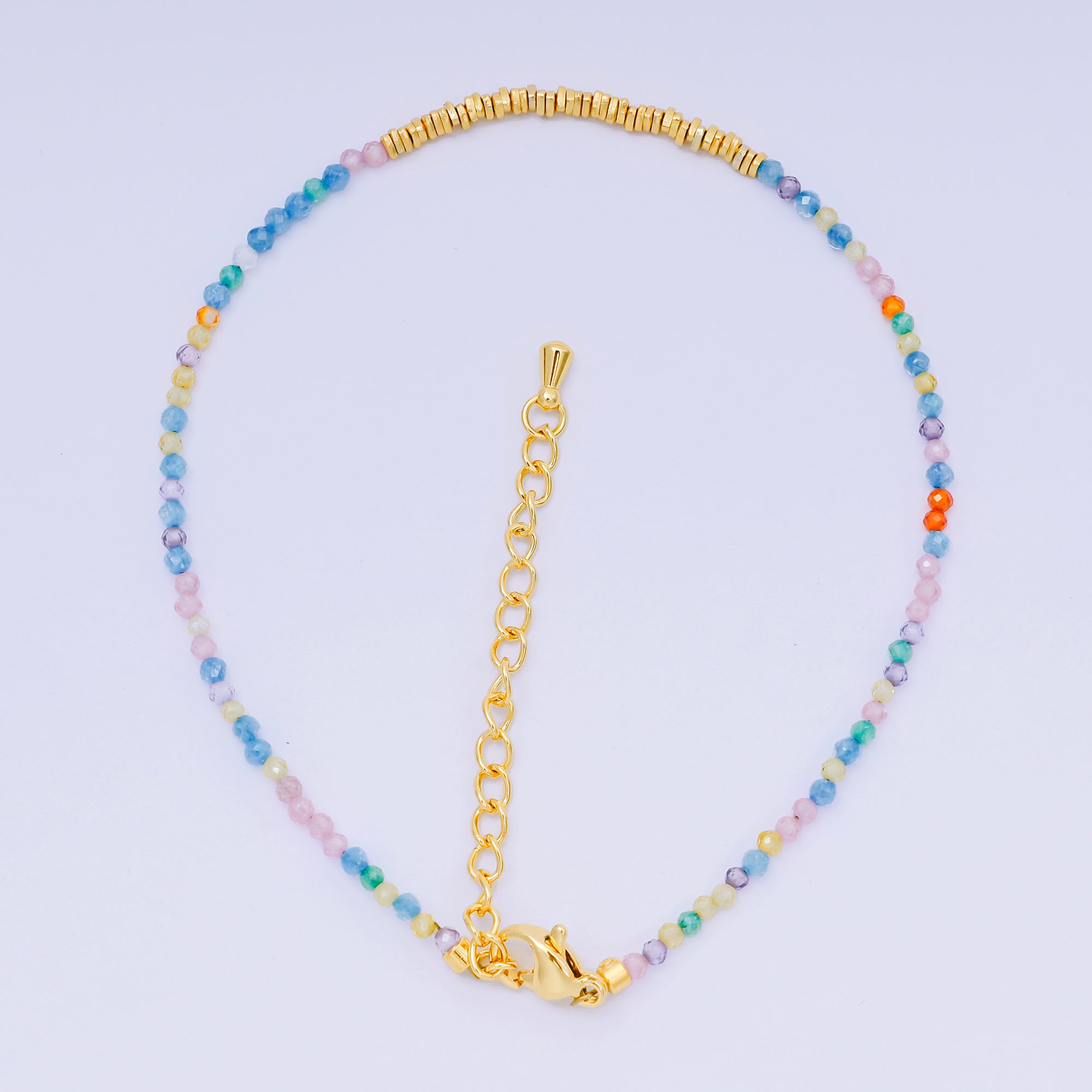 24K Gold Filled Colorful Gemstone Bead Bracelet in Black, Orange, & White | WA-3741 - WA-3763