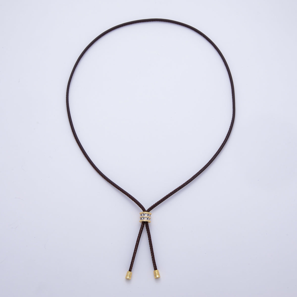 18K Gold Filled 4mm Red, Khaki, Brown Leather Bolo Chain w. Rectangular CZ 25.98 Inch Necklace | WA-256 WA-266 WA-375 WA-1661 WA-1669 WA-2048