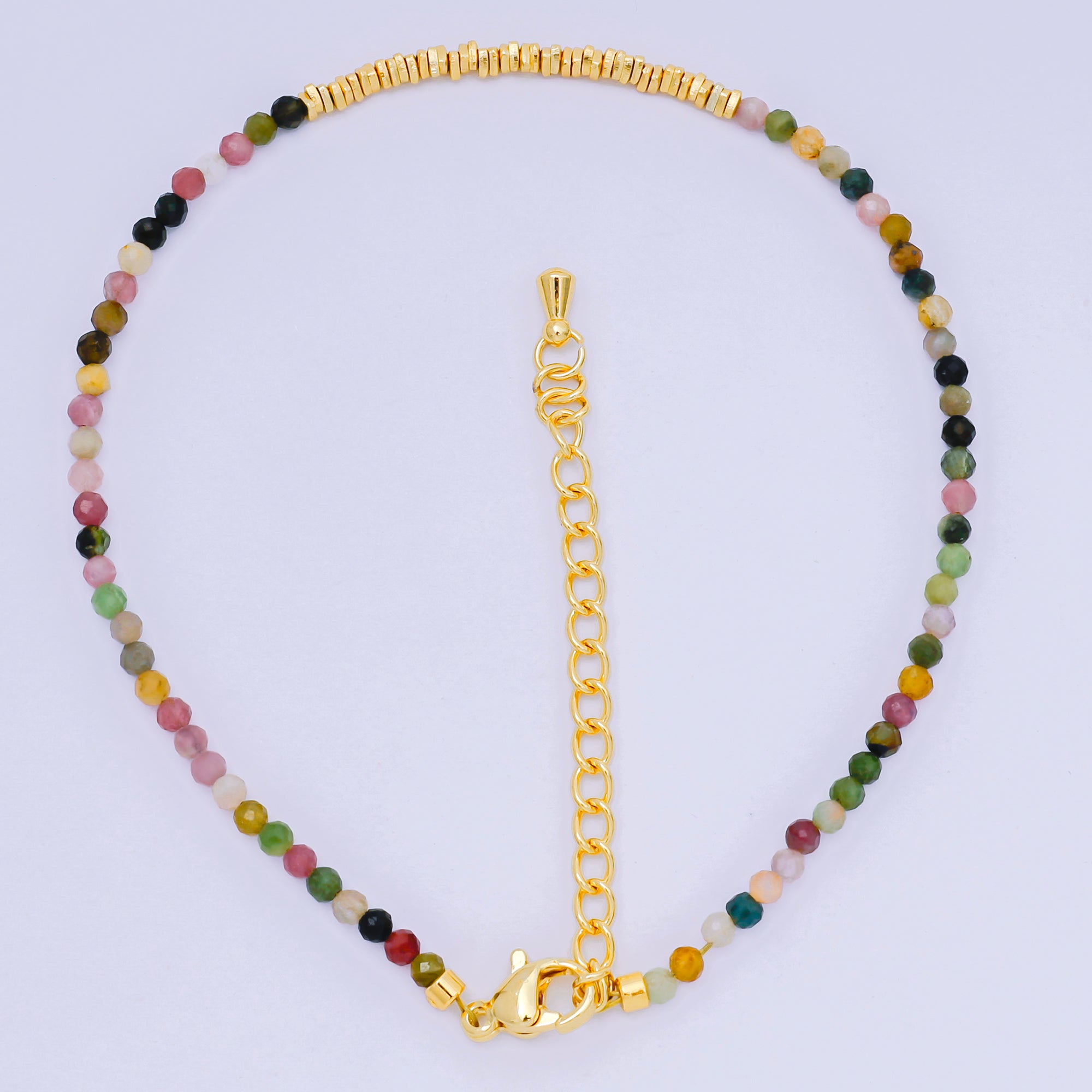 24K Gold Filled Colorful Gemstone Bead Bracelet in Black, Orange, & White | WA-3741 - WA-3763