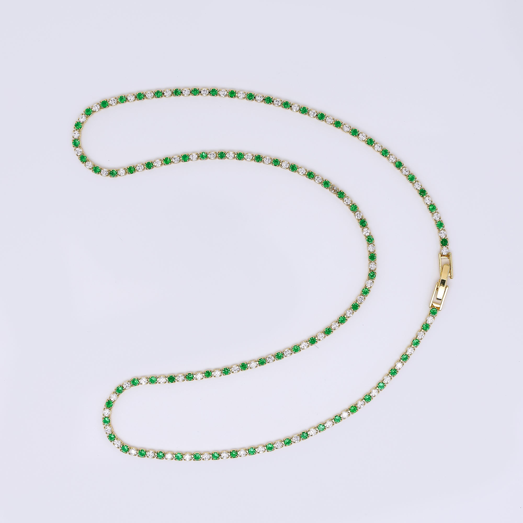 24K Gold Filled Two-Toned Micro Paved CZ Box Clasp Tennis Necklace 18.11 Inch in Blue & Green | WA-3802 - WA-3803