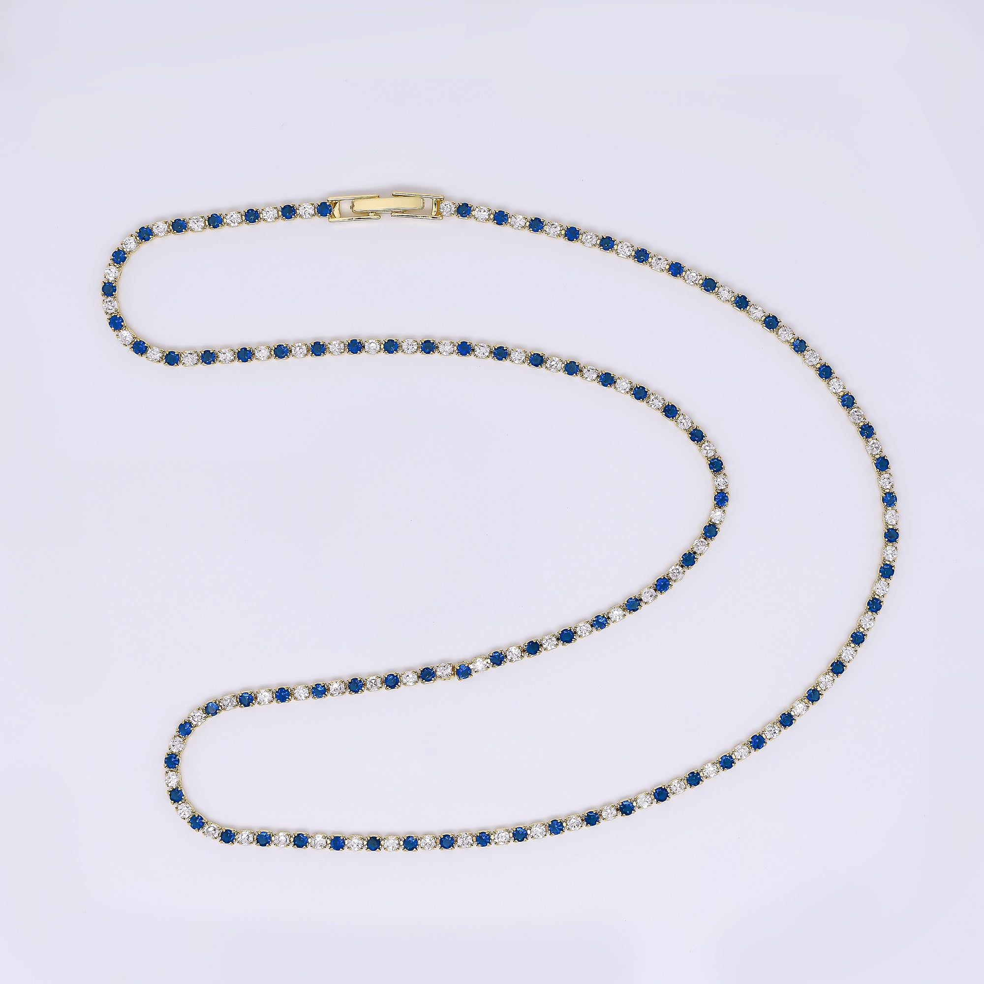 24K Gold Filled Two-Toned Micro Paved CZ Box Clasp Tennis Necklace 18.11 Inch in Blue & Green | WA-3802 - WA-3803