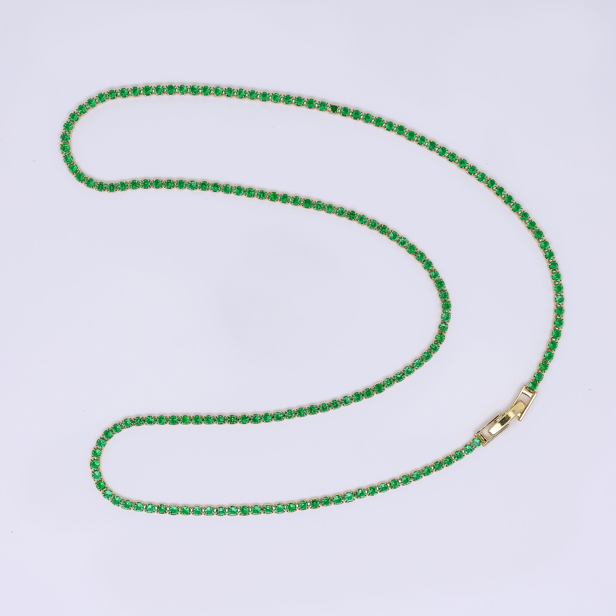 24K Gold Filled Micro Paved CZ Box Clasp Tennis Necklace 17.91 Inch in Pink, Blue, & Green | WA-3804 - WA-3807