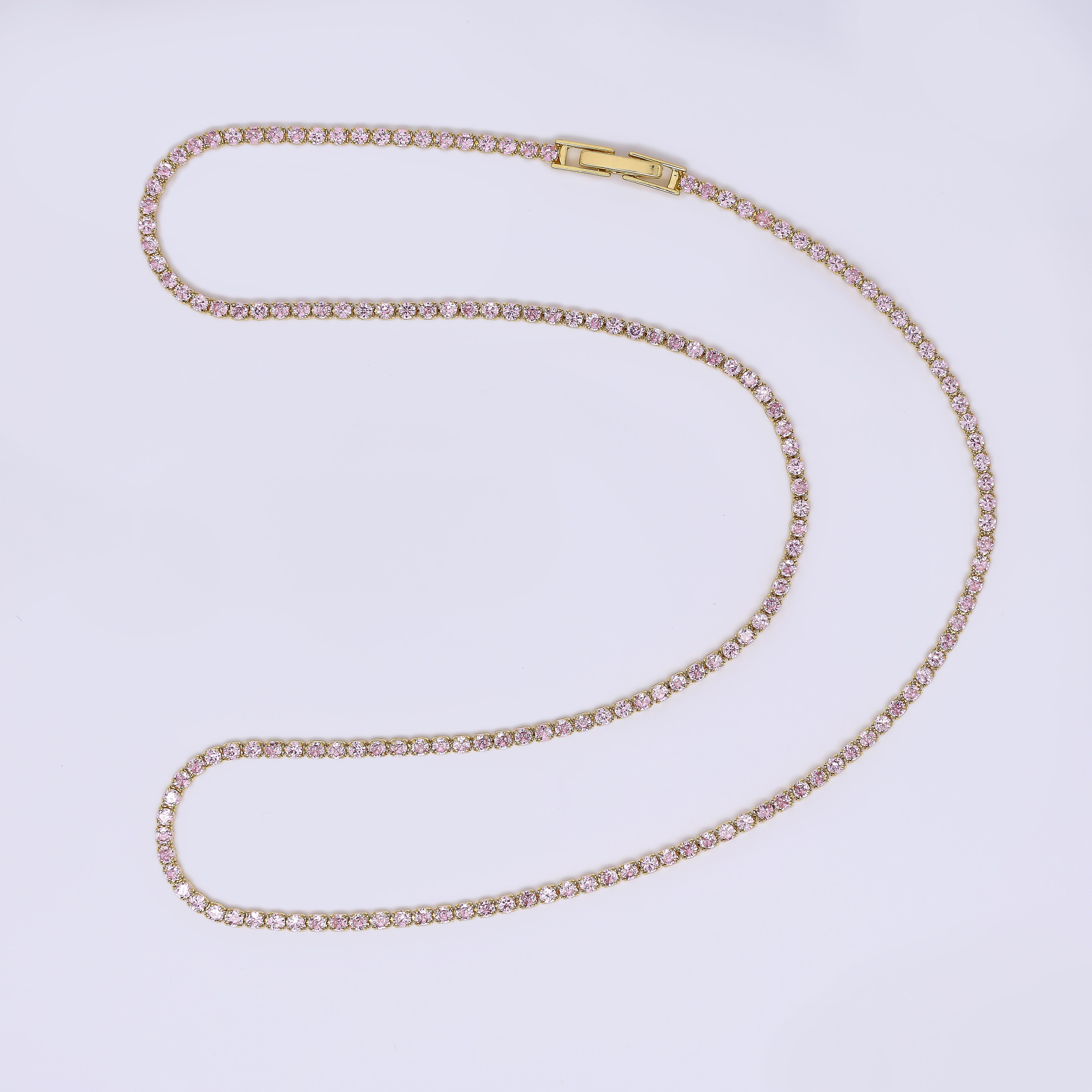 24K Gold Filled Micro Paved CZ Box Clasp Tennis Necklace 17.91 Inch in Pink, Blue, & Green | WA-3804 - WA-3807