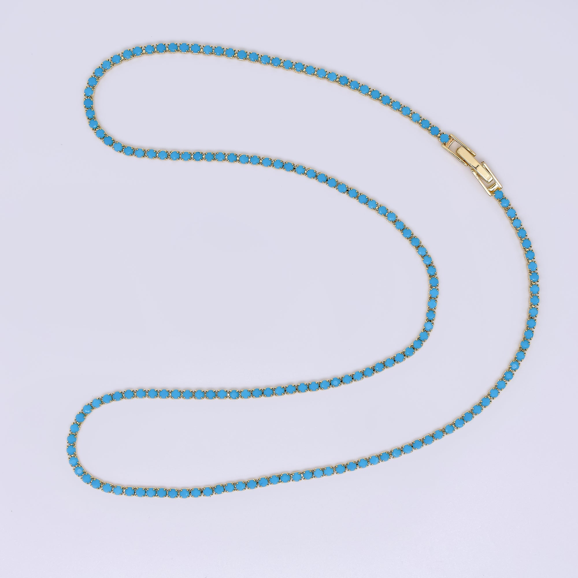 24K Gold Filled Micro Paved CZ Box Clasp Tennis Necklace 17.91 Inch in Pink, Blue, & Green | WA-3804 - WA-3807