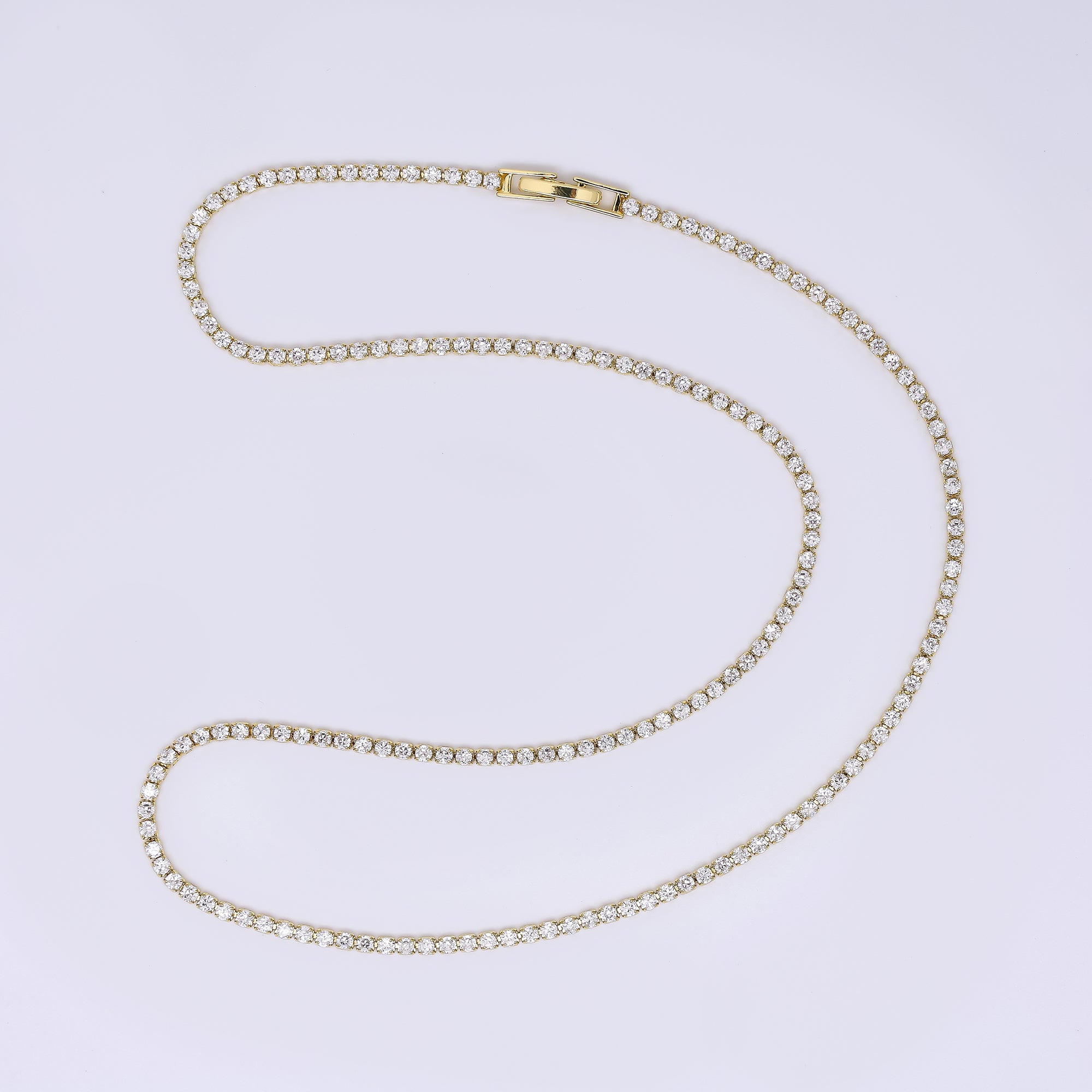 24K Gold Filled Micro Paved CZ Box Clasp Tennis Necklace 17.91 Inch in Pink, Blue, & Green | WA-3804 - WA-3807