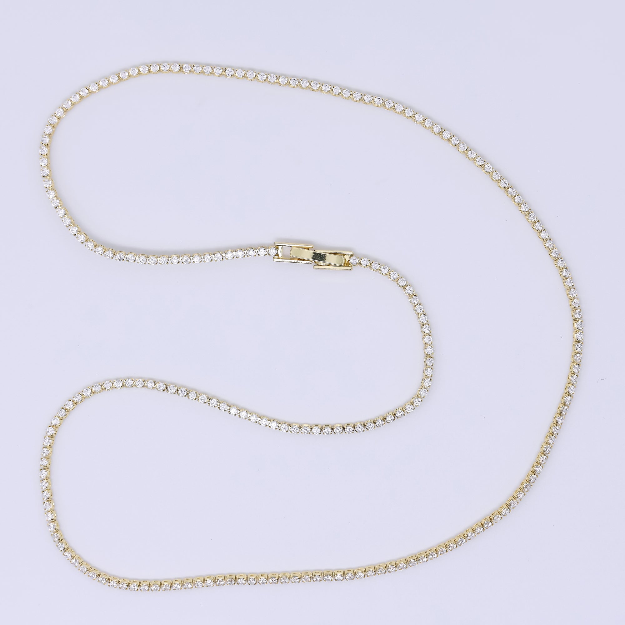 24K Gold Filled 1.7mm Clear Round CZ Classic Tennis Chain 18 Inch Necklace | WA-3809