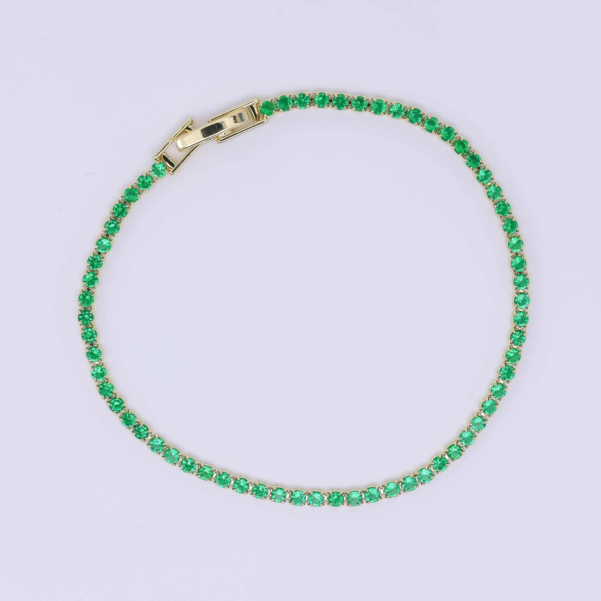 24K Gold Filled 2.1mm Green, Pink, Blue Round CZ 7 Inches Tennis Bracelet | WA-3815 - WA-3818