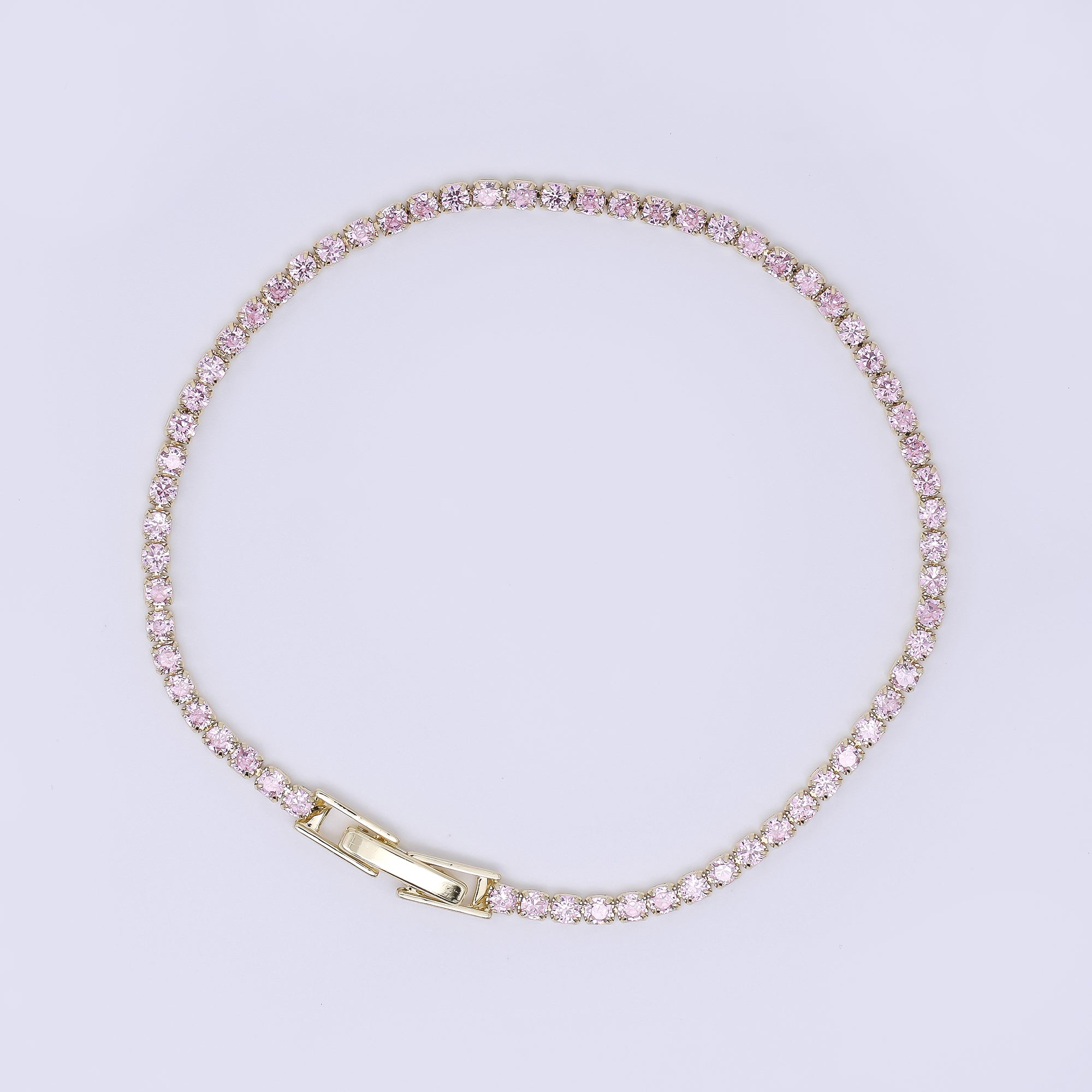 24K Gold Filled 2.1mm Green, Pink, Blue Round CZ 7 Inches Tennis Bracelet | WA-3815 - WA-3818