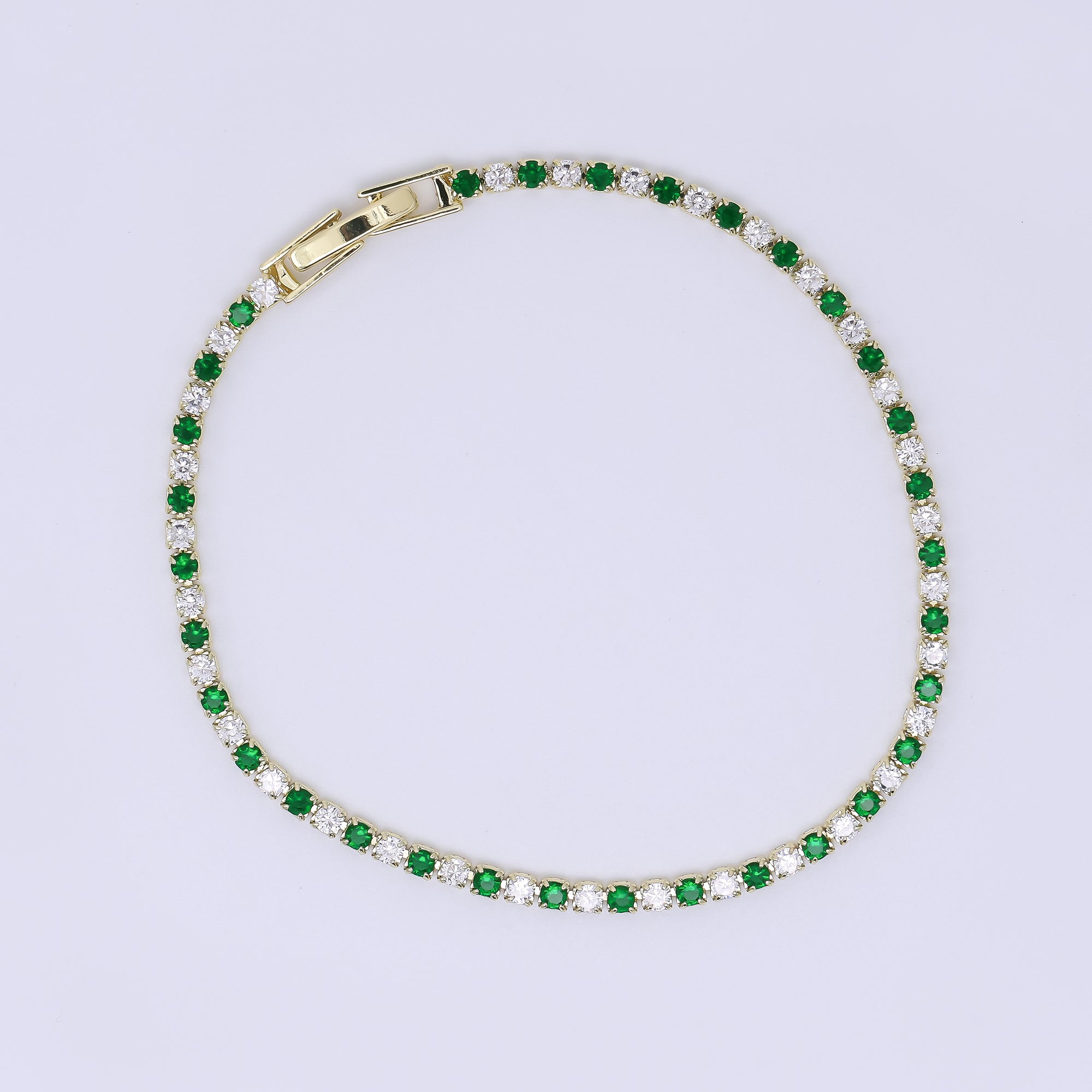 24K Gold Filled 2.2mm Green, Blue Round CZ Alternating Two-Toned 7 Inches Tennis Bracelet | WA-3819 - WA-3820