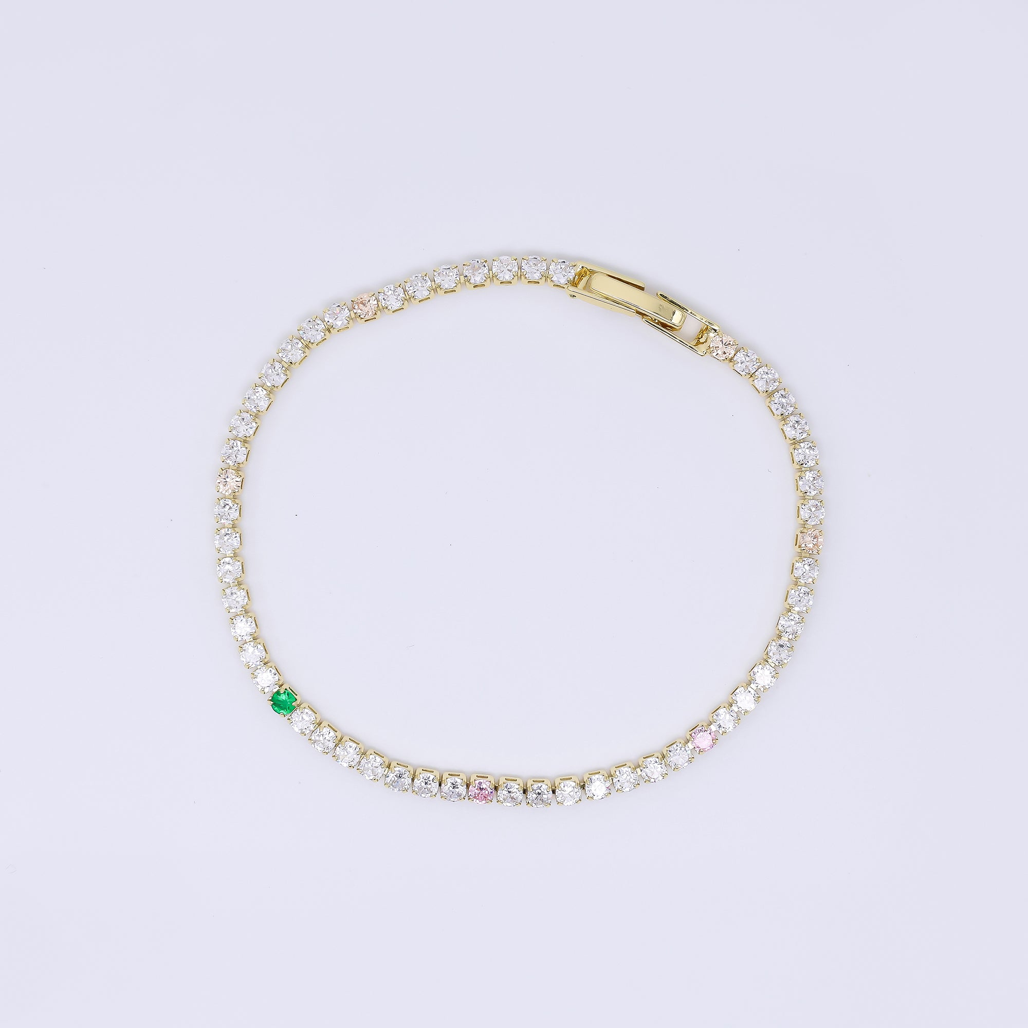 24K Gold Filled 2.5mm Clear, Green, Pink Round CZ 7 Inches Tennis Bracelet | WA-3822