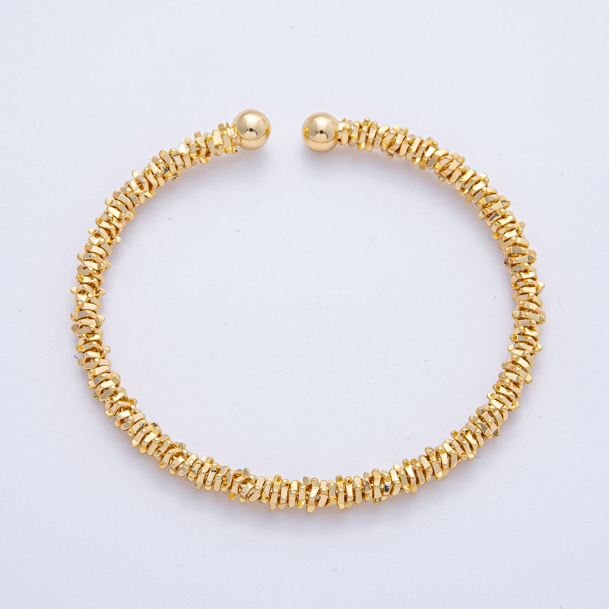 18K Gold Filled 5mm Nugget Rondelle Geometric Textured Cuff Bracelet | WA-3860