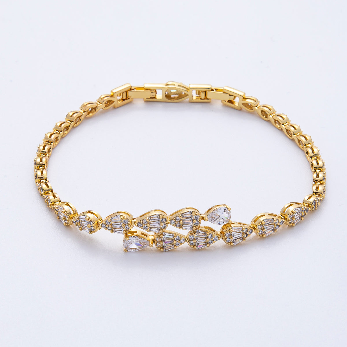 18K Gold Filled 9.5mm Clear CZ Micro Paved Teardrop Tennis Chain Adjustable Bracelet | WA-3881
