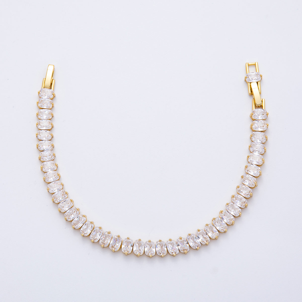 18K Gold Filled 6.3mm Clear Oval CZ Tennis Chain Adjustable Bracelet | WA-3884