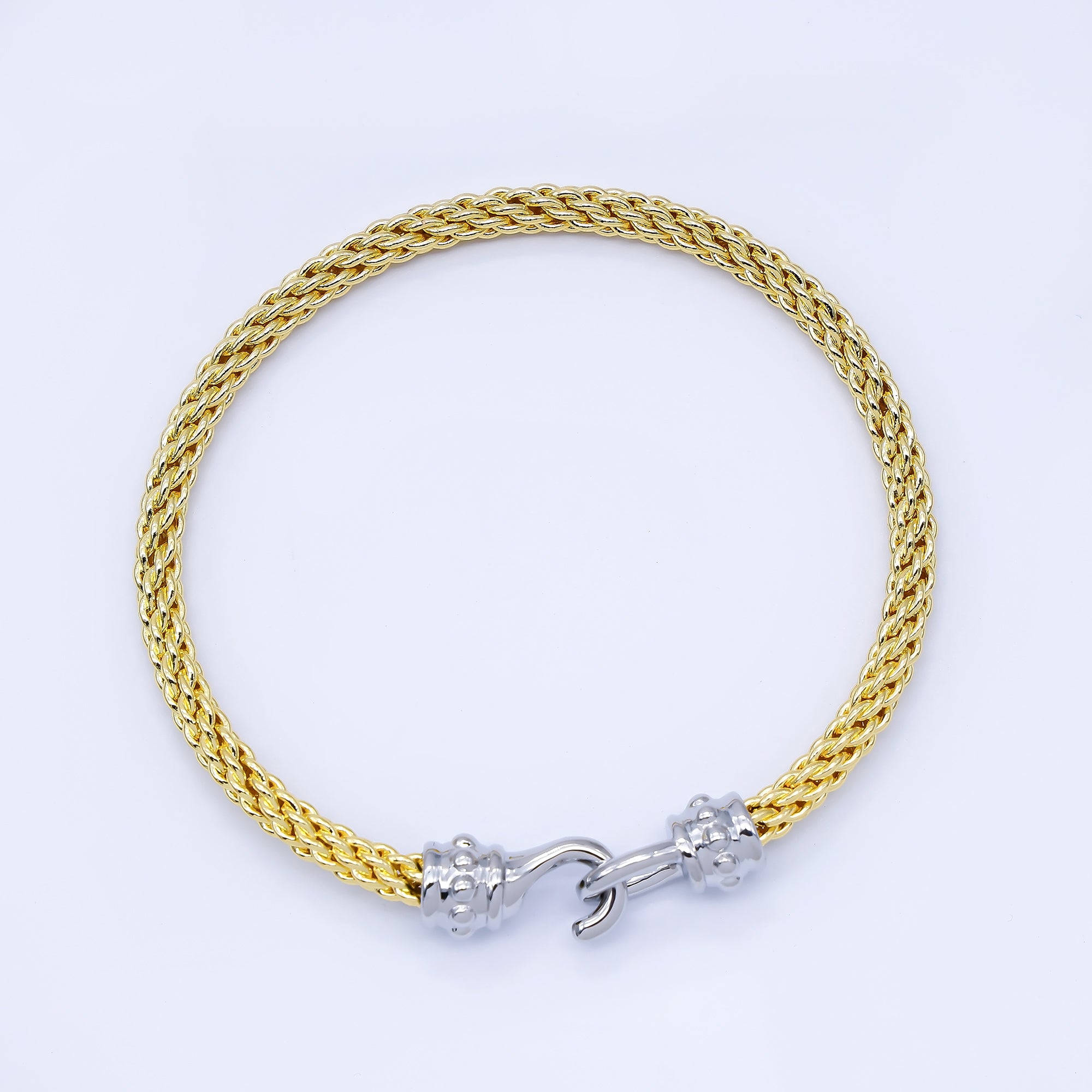 24K Gold Filled 4mm Twisted Rope Mixed Metal Bangle Bracelet Men Woman Jewelry | WA-3891