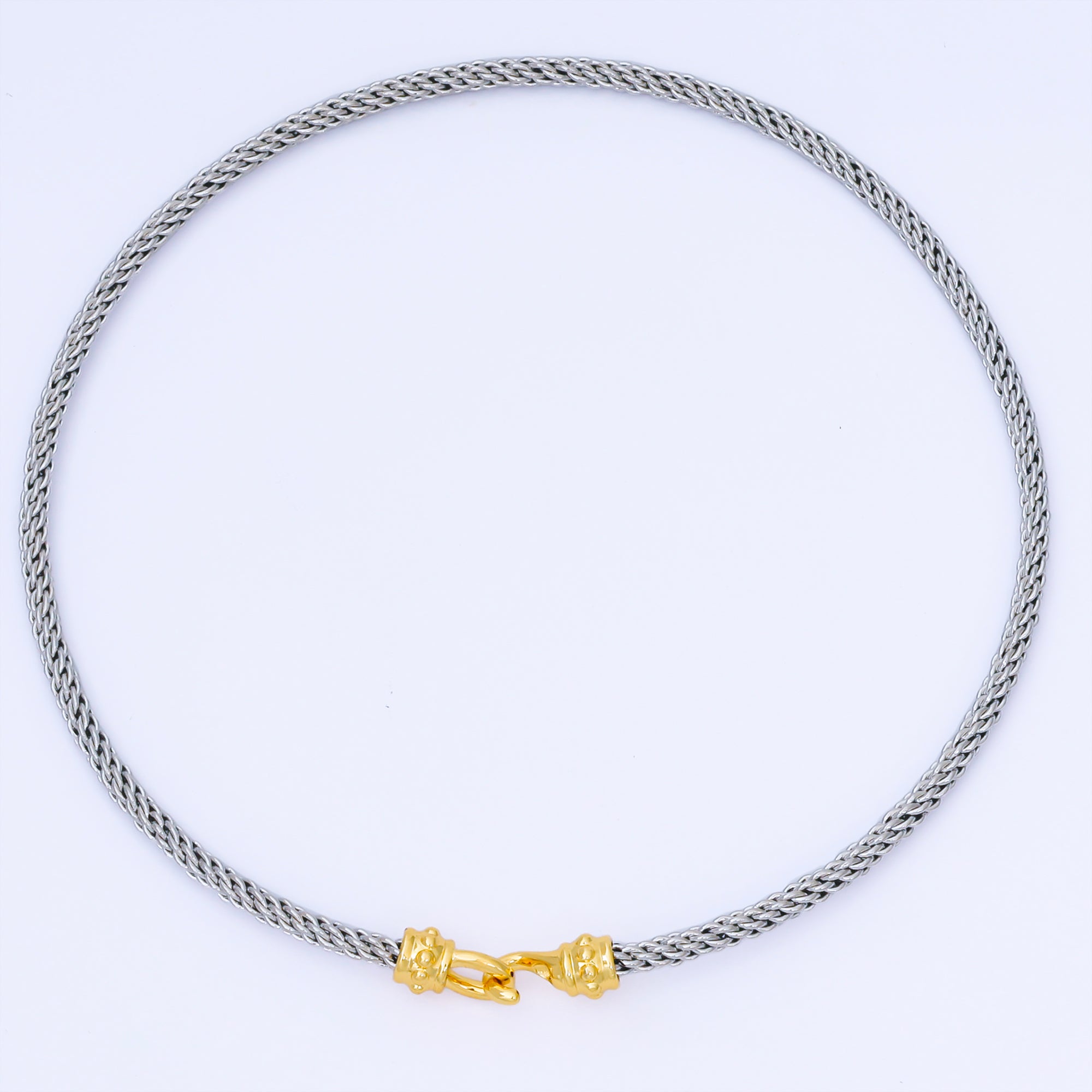 24K Gold Filled 4mm Twisted Rope Mixed Metal Necklace | WA-3898