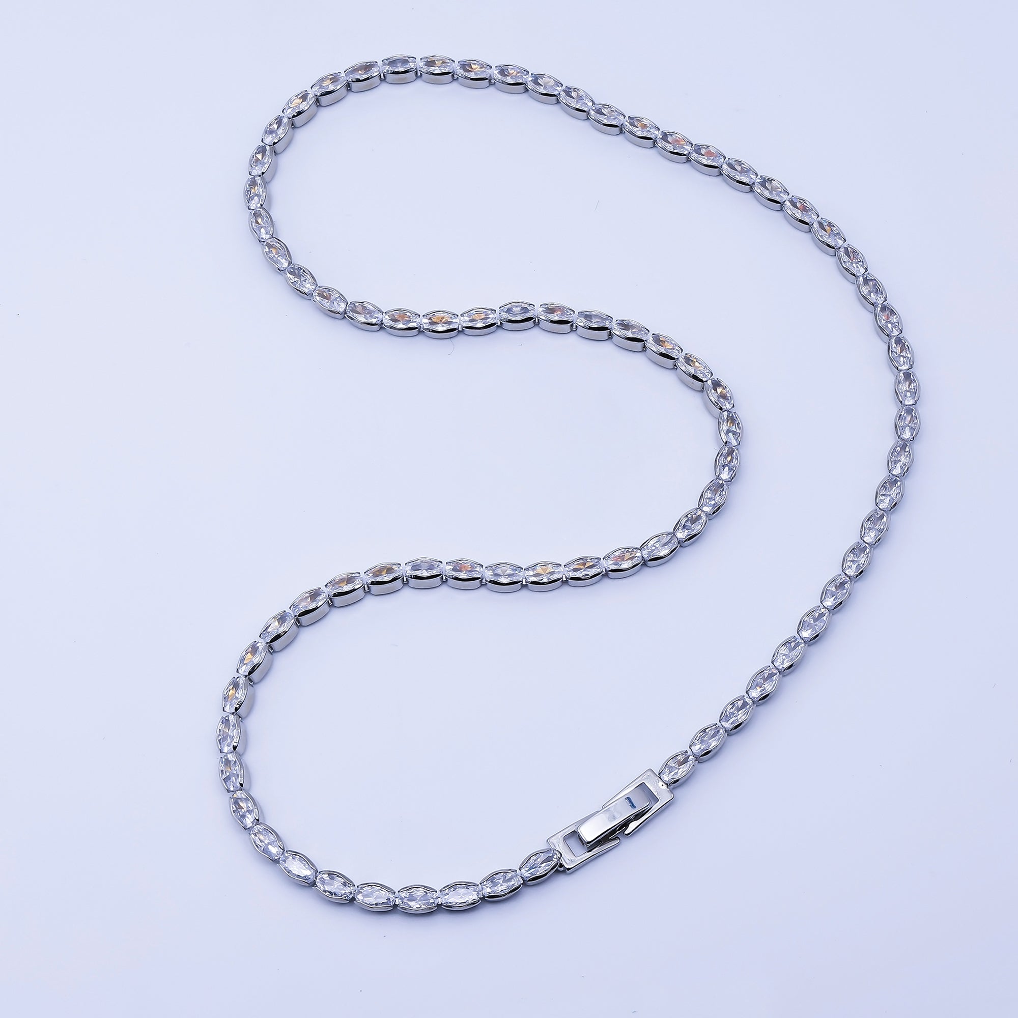 24K Gold Filled Clear CZ Oval Tennis Chain Necklace in Silver & Gold | WA-3904 WA-3905