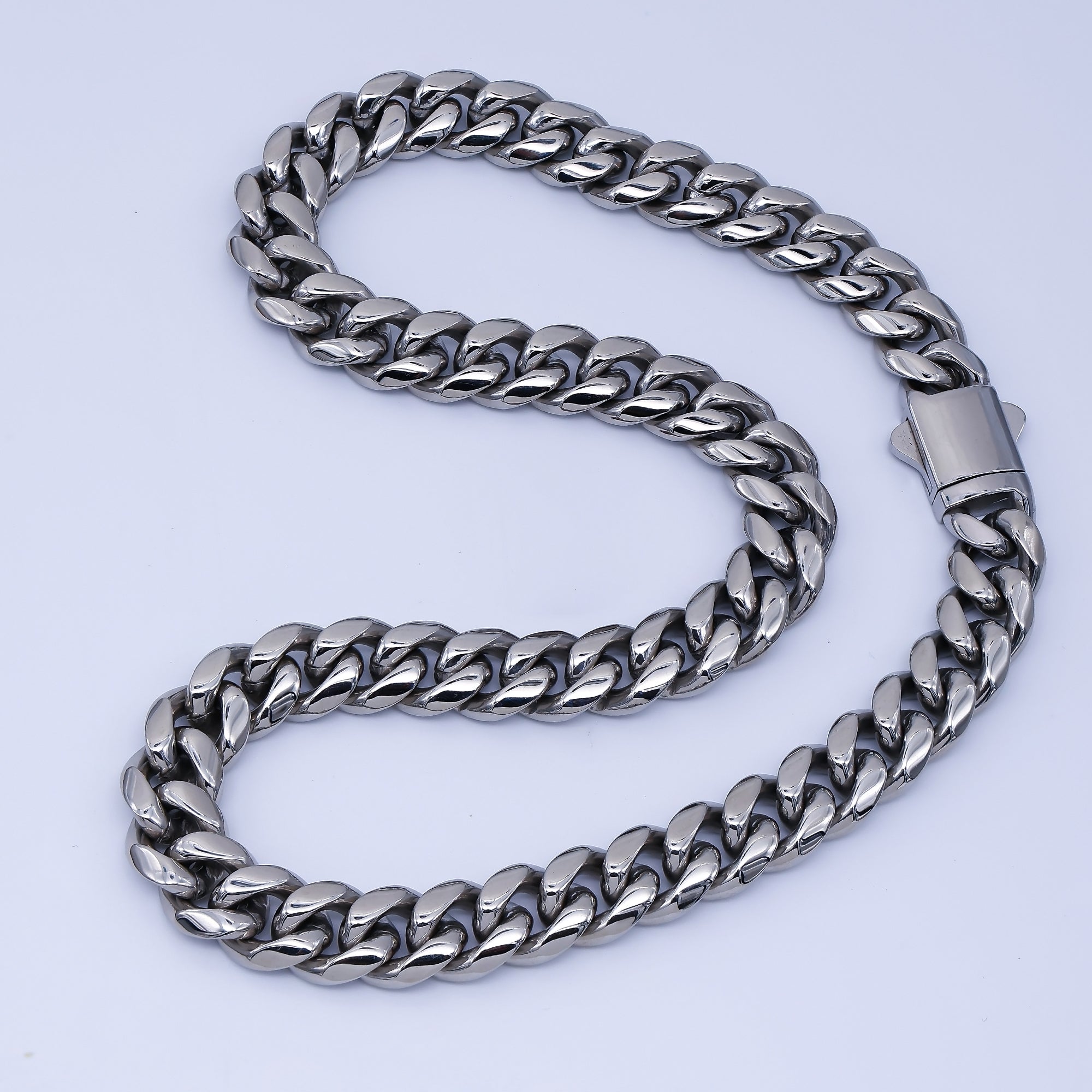 Chunky Stainless Steel Men's Cuban Link Chain Necklace 18.11” Long 8,10,12,14 mm Wide WA-3910