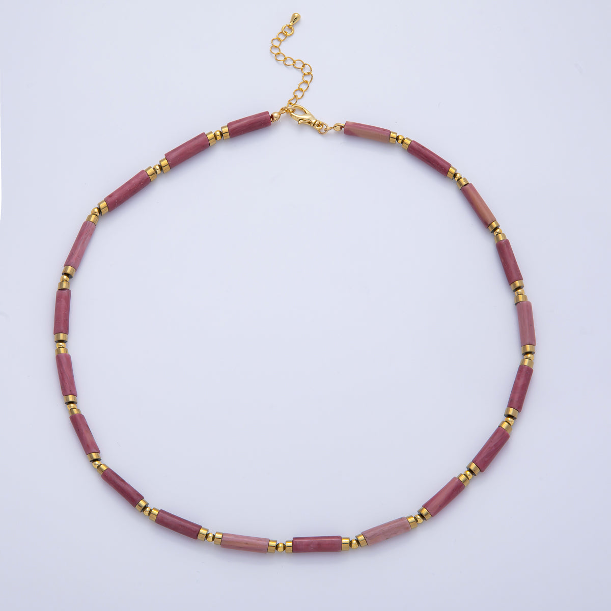 18K Gold Filled 2.8mm Natural Gemstone Tube 16.5 Inch Choker Necklace | WA-3930 ~ WA-3938