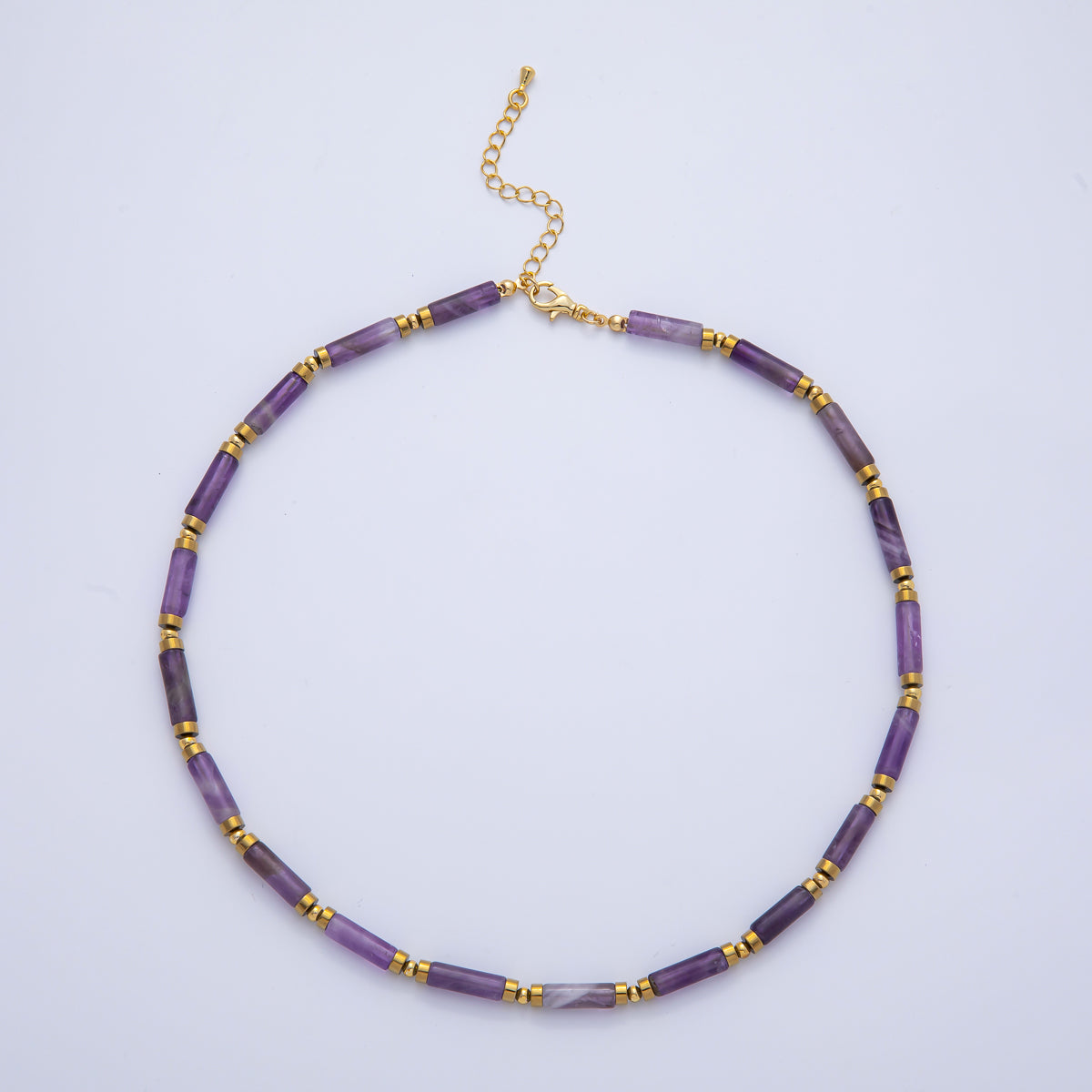 18K Gold Filled 2.8mm Natural Gemstone Tube 16.5 Inch Choker Necklace | WA-3930 ~ WA-3938