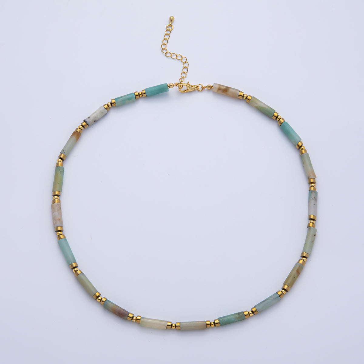 18K Gold Filled 2.8mm Natural Gemstone Tube 16.5 Inch Choker Necklace | WA-3930 ~ WA-3938