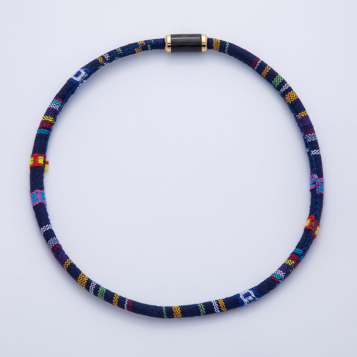 10mm Blue Multicolor Embroidered Fabric Cord 16.54 Inch Necklace | WA-3954