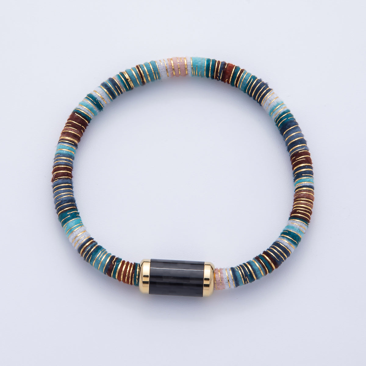 10mm Multicolor Gold-Lined Embroidered Fabric Cord 8.86 Inch Bracelet | WA-3964