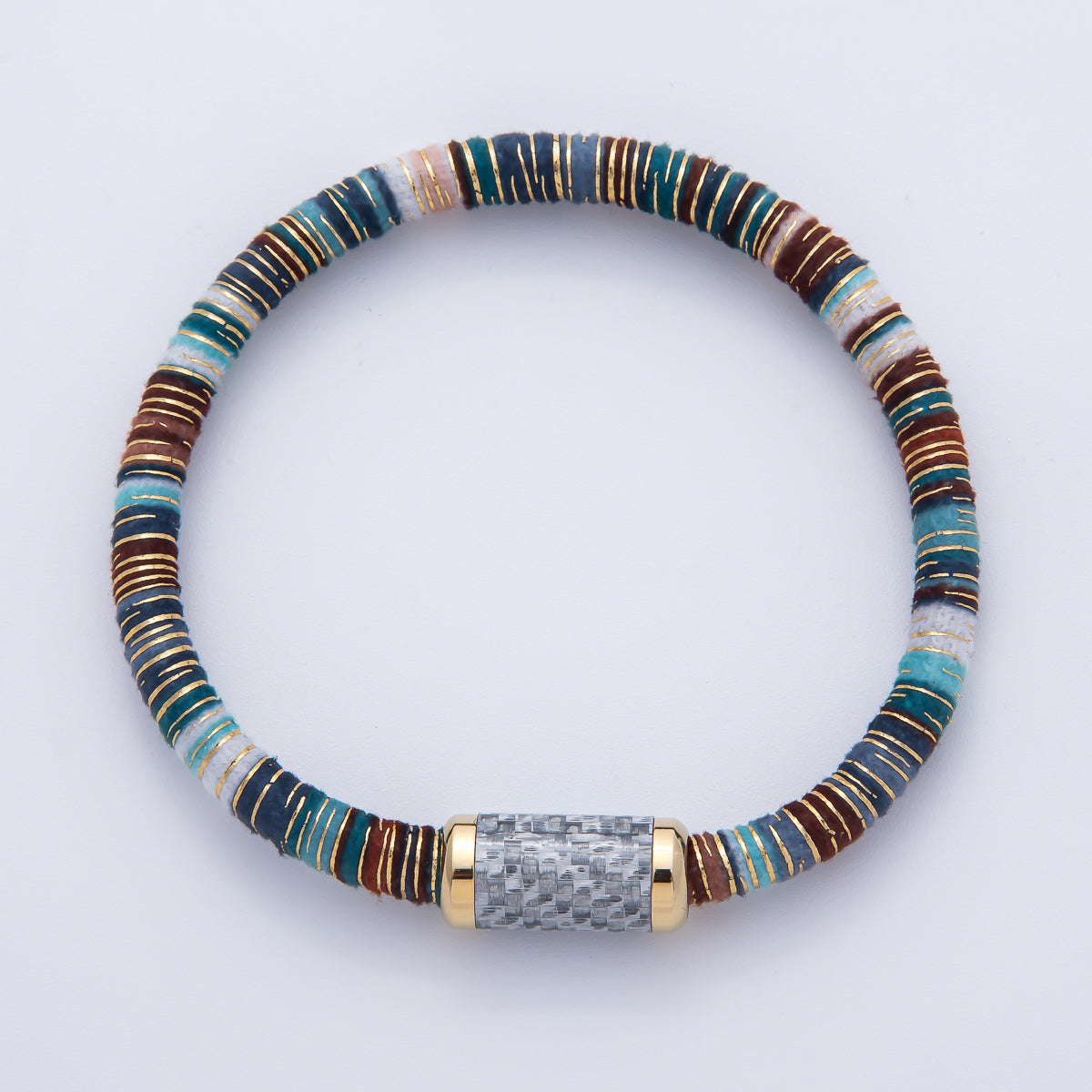 10mm Multicolor Gold-Lined Embroidered Fabric Cord 8.86 Inch Bracelet | WA-3965