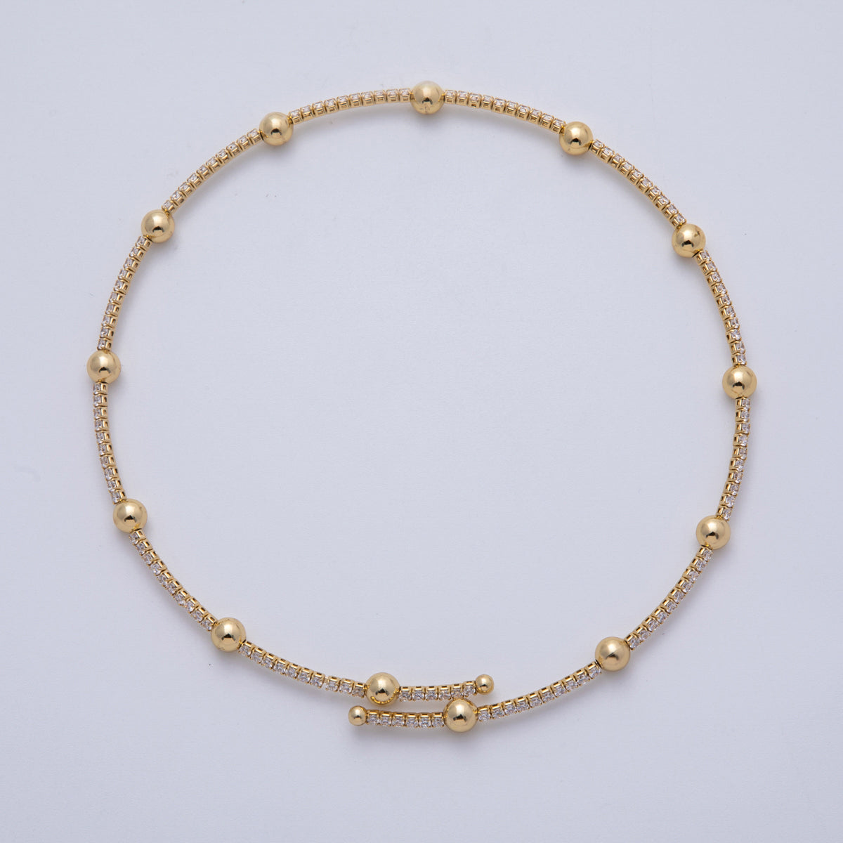 16K Gold Filled Ball Bead Tennis Cuff Necklace in Gold & Silver | WA-4026 WA-4027