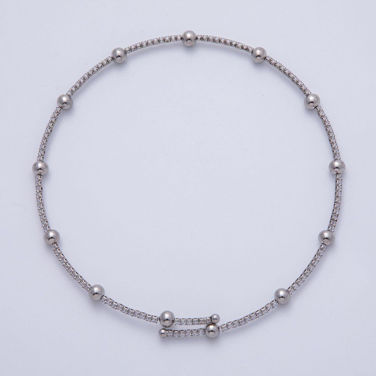 16K Gold Filled Ball Bead Tennis Cuff Necklace in Gold & Silver | WA-4026 WA-4027