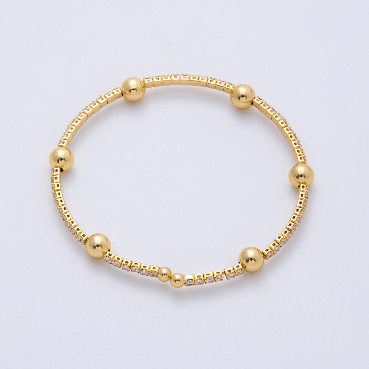 14K Gold Filled Ball Bead Tennis Cuff Bracelet in Gold & Silver | WA-4028 WA-4029