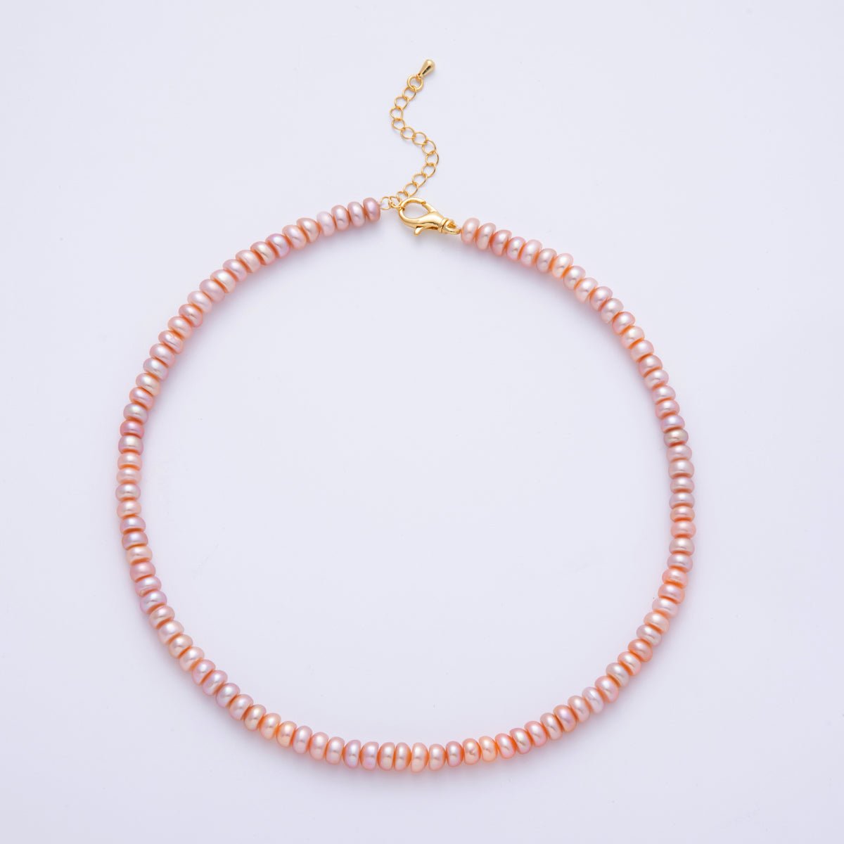 18K Gold Filled 6mm Pink Natural Shell Pearl Rondelle Bead 15.5 Inch Choker Necklace | WA-4055