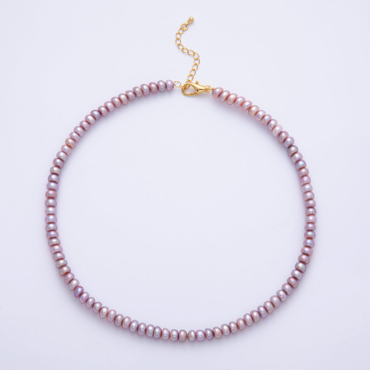 18K Gold Filled 6mm Purple Natural Shell Pearl Rondelle Bead 15.5 Inch Choker Necklace | WA-4056