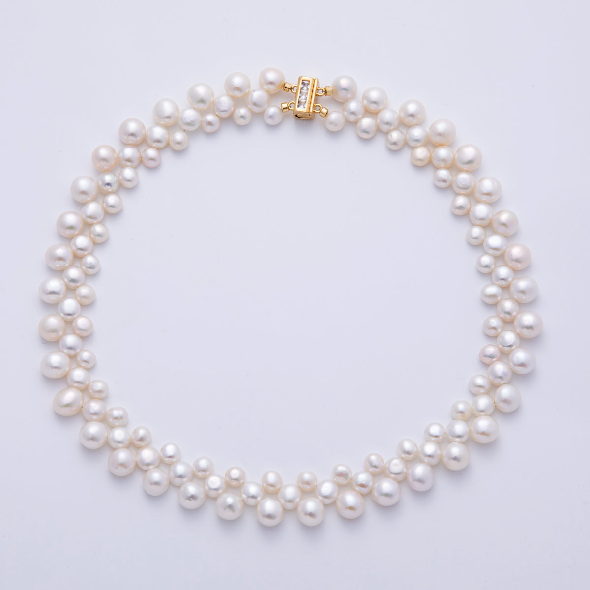 18K Gold Filled 17.5mmTriple White Button Freshwater Pearl 16 Inch Choker Necklace w. Magnetic Slide Closure | WA-4057