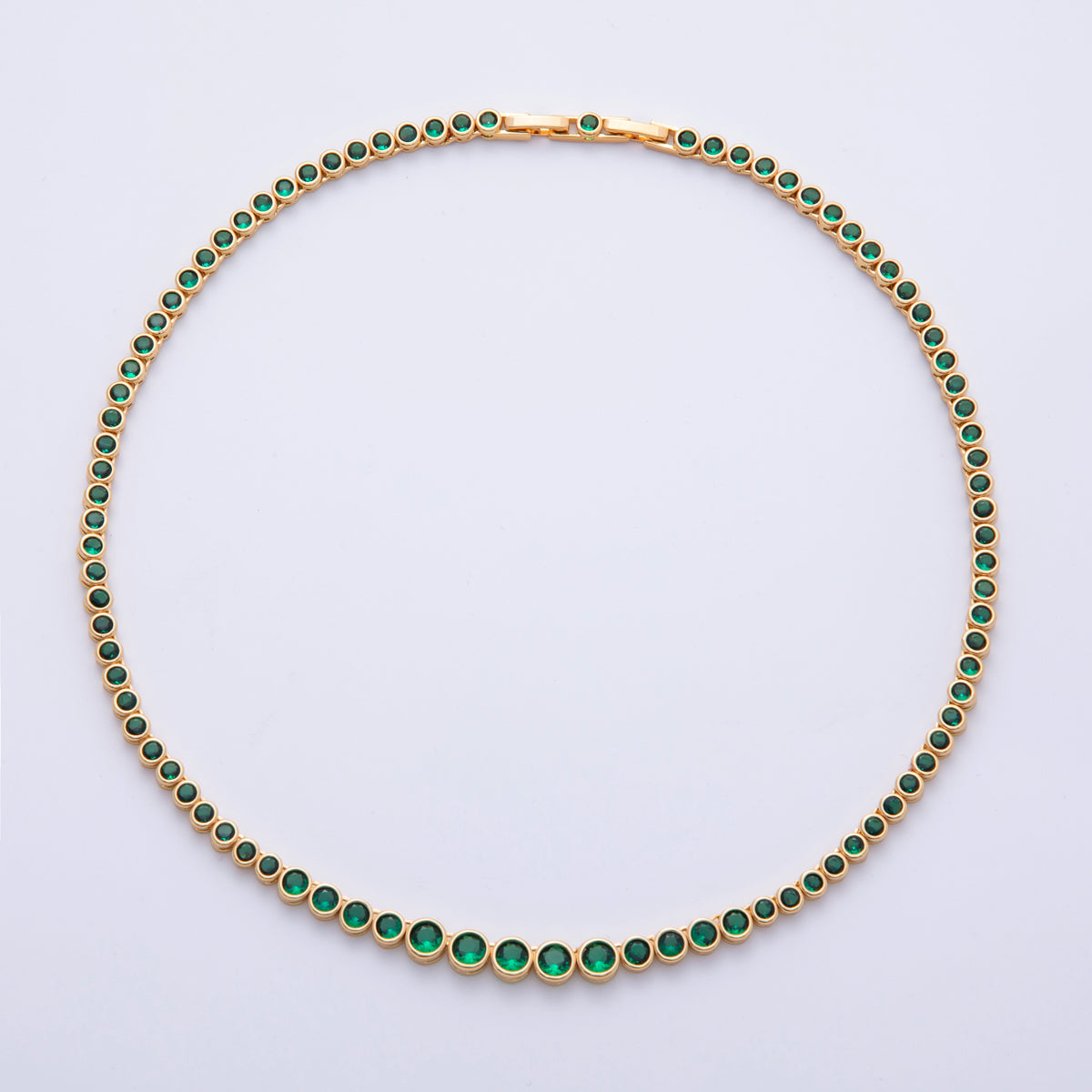 18K Gold Filled 6mm Green CZ Round Bezel Gradient Tennis Chain 16 Inch Adjustable Necklace | WA-4059