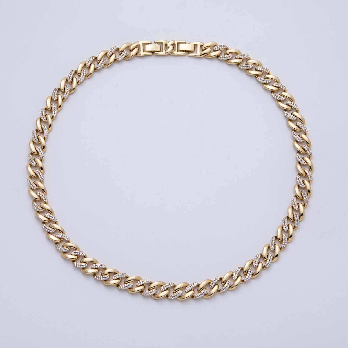 14K Gold Filled 10mm Clear Micro Paved CZ Curb Chain 19.5 Inch Adjustable Necklace | WA-4096