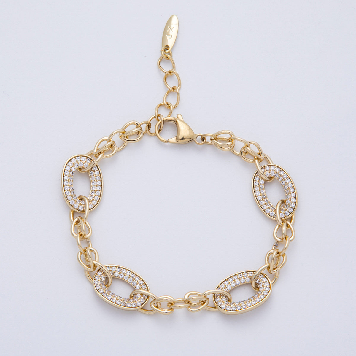 14K Gold Filled 5mm Clear Micro Paved CZ Cable Chain 7 Inch Bracelet w. Extender | WA-4100