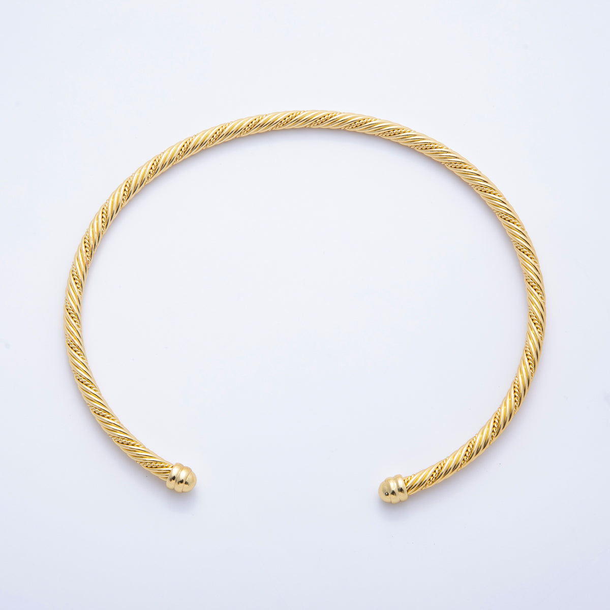 16K Gold Filled 6mm Twisted Croissant Cuff Collar Necklace | WA-04156