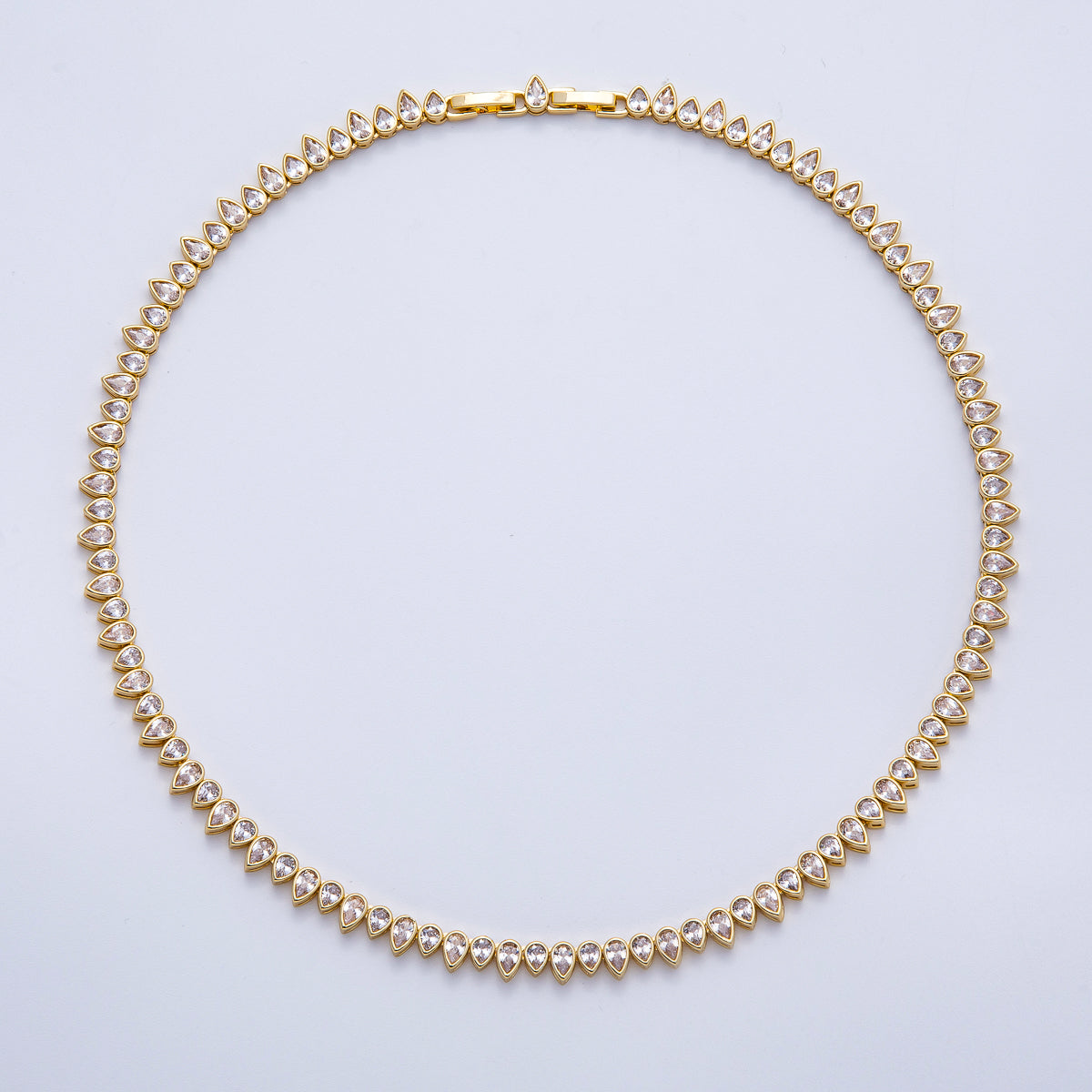 16K Gold Filled 6mm Clear CZ Teardrop Tennis Chain 16 Inch Adjustable Necklace | WA-04243