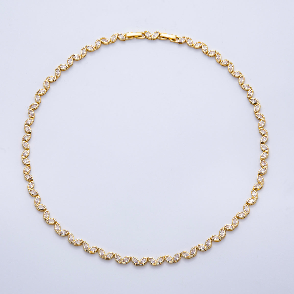 16K Gold Filled 5mm Clear Marquise CZ Tennis Chain 17 Inch Adjustable Necklace | WA-04245