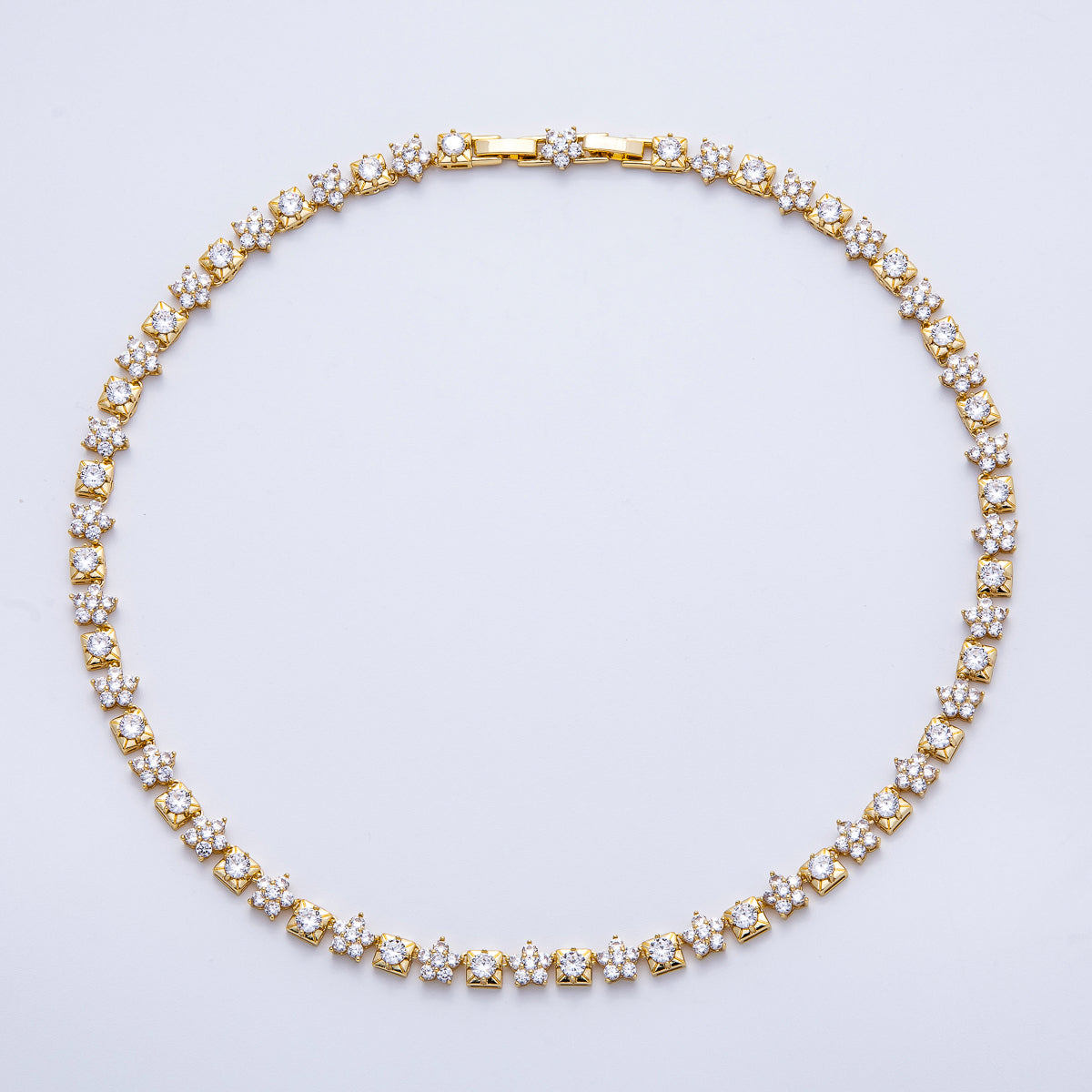 16K Gold Filled 5mm Micro Paved CZ Flower Square Tennis Chain 17 Inch Adjustable Necklace | WA-04246