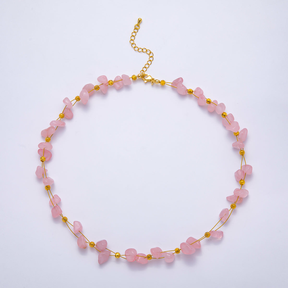 18K Gold Filled 4mm Pebble Chip Natural Gemstone Ball Bead Chain 17 Inch Necklace w. Extender | WA-04413 ~ WA-04416