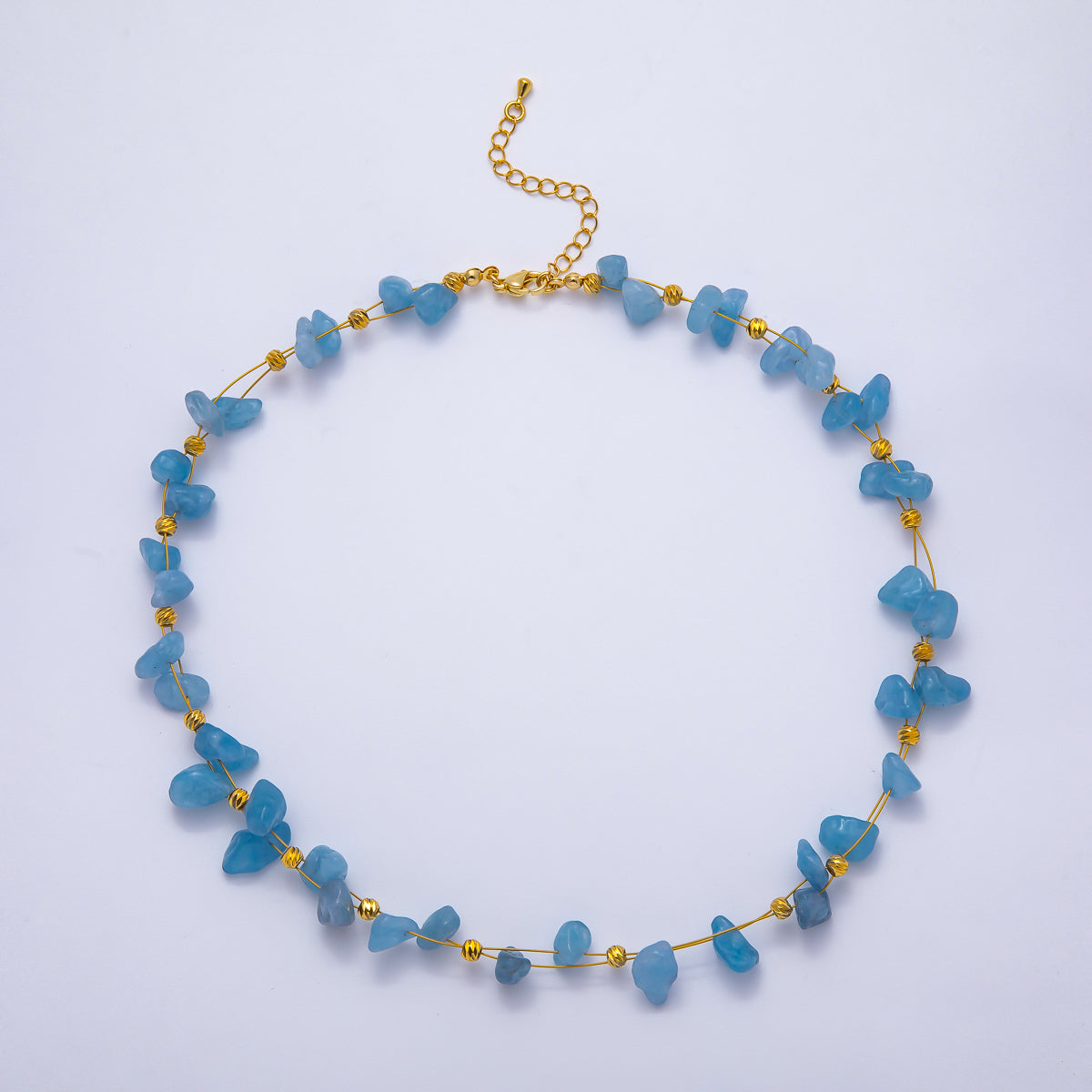 18K Gold Filled 4mm Pebble Chip Natural Gemstone Ball Bead Chain 17 Inch Necklace w. Extender | WA-04413 ~ WA-04416