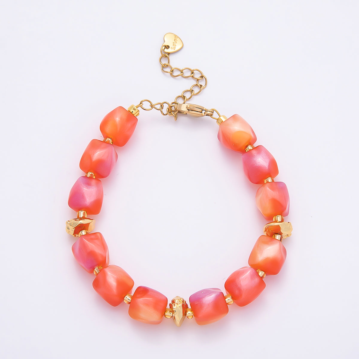 Stainless Steel 10mm Geometric Resin Bead 7 Inch Bracelet w. Extender | WA-04509 ~ WA-04515