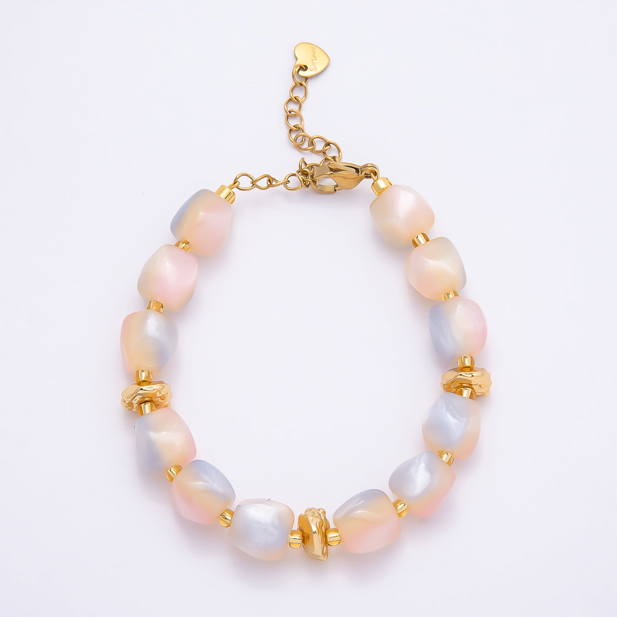 Stainless Steel 10mm Geometric Resin Bead 7 Inch Bracelet w. Extender | WA-04509 ~ WA-04515