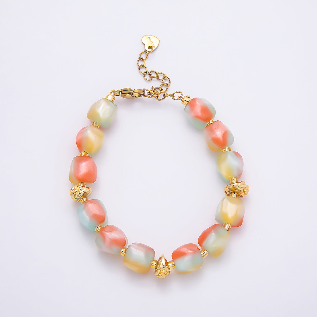Stainless Steel 10mm Geometric Resin Bead 7 Inch Bracelet w. Extender | WA-04509 ~ WA-04515
