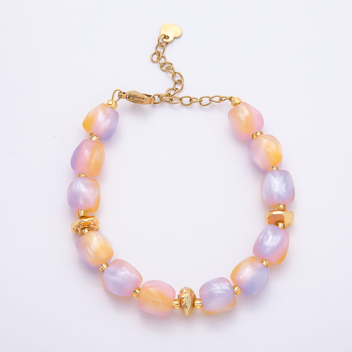 Stainless Steel 10mm Geometric Resin Bead 7 Inch Bracelet w. Extender | WA-04509 ~ WA-04515