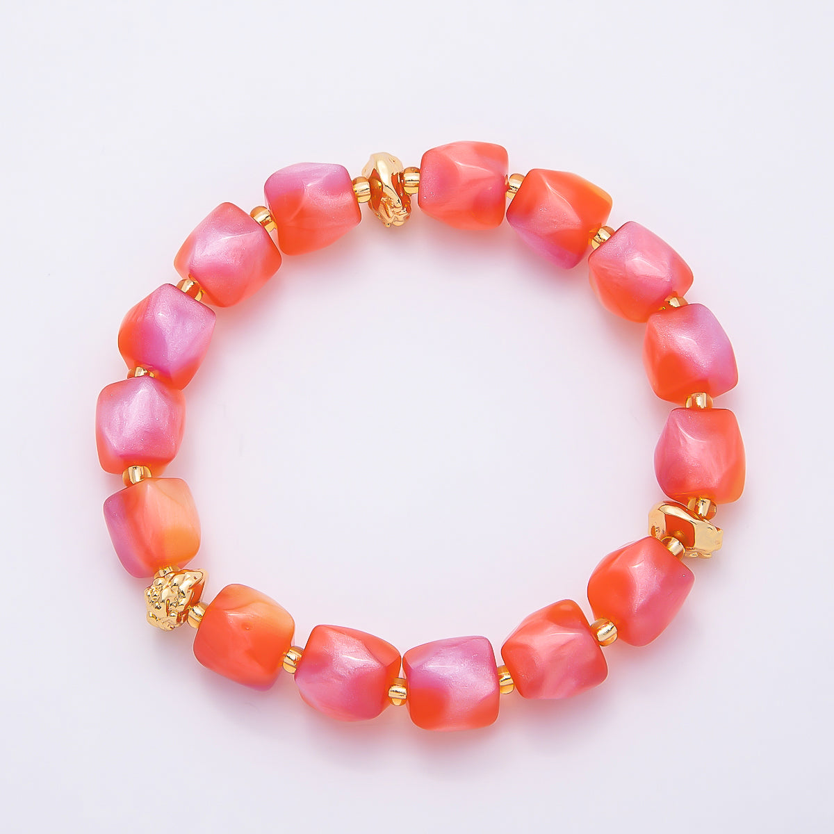 Stainless Steel 10mm Geometric Resin Bead 7 Inch Stretch Bracelet | WA-04516 ~ WA-04522