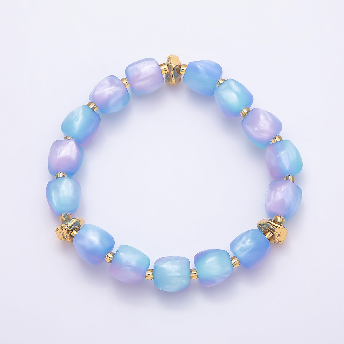 Stainless Steel 10mm Geometric Resin Bead 7 Inch Stretch Bracelet | WA-04516 ~ WA-04522